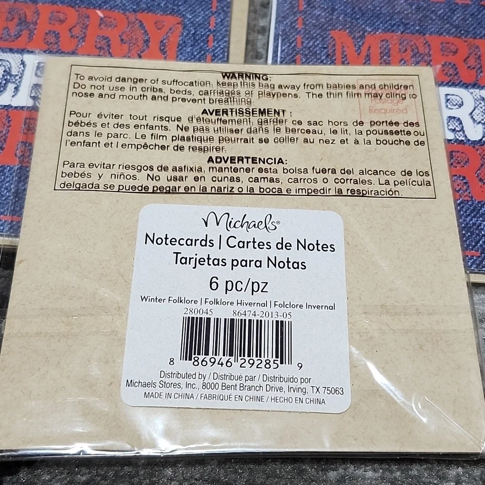 VINTAGE MICHAELS DENIM MERRY MERRY MERRY 30 BLANK NOTE CARDS & ENVELOPES